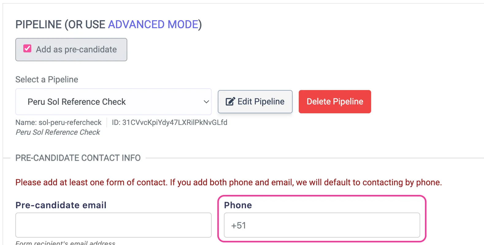 Phone number screenshot